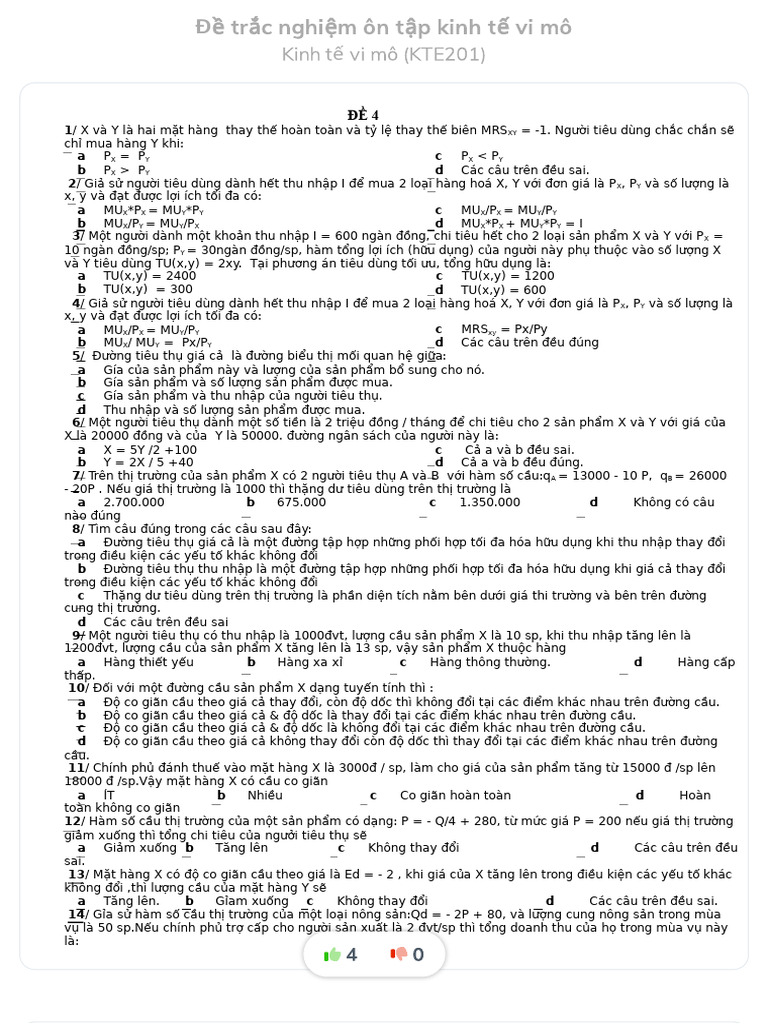De Trac Nghiem On Tap Kinh Te VI Mo - Compress | PDF