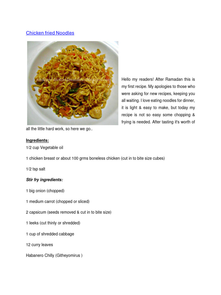 Chicken Fried Noodles Pdf