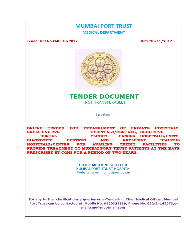 Mumbai Port Trust: Tender Document | PDF | Medical Imaging | Electronic ...