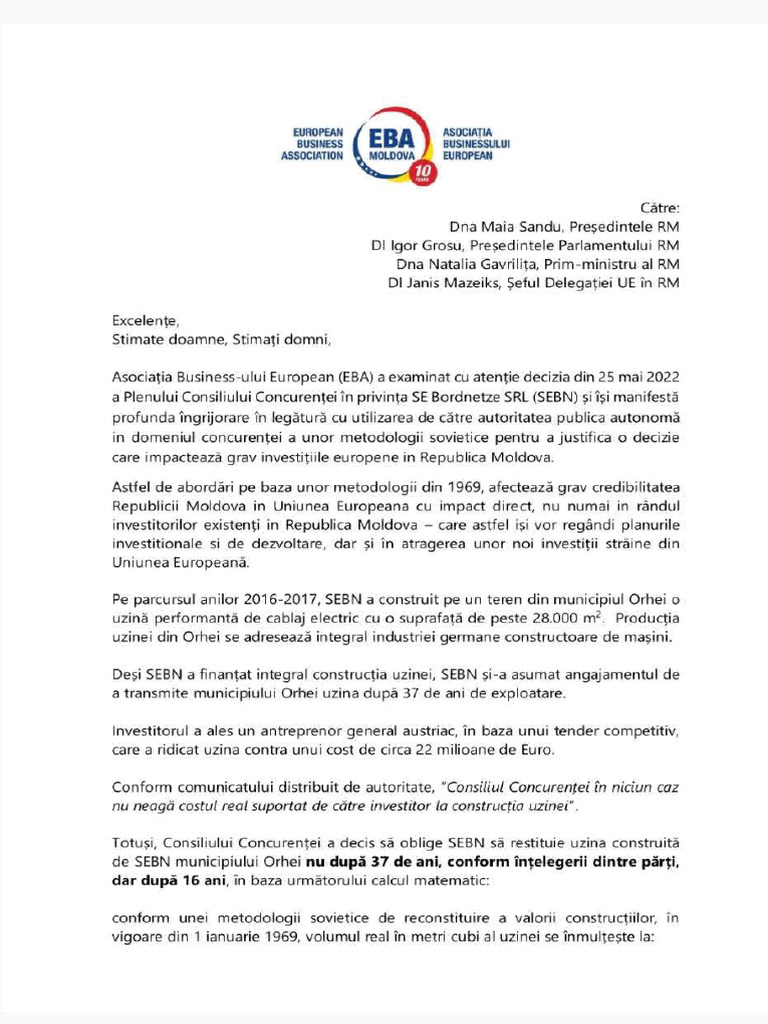Scrisoarea EBA / SEBN | PDF