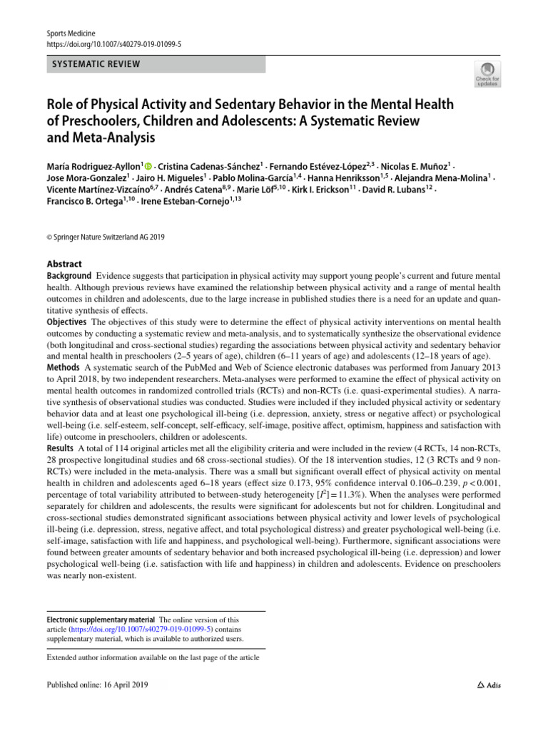 Role of Physical Activity and Sedentary Behavior in The Mental Health ...