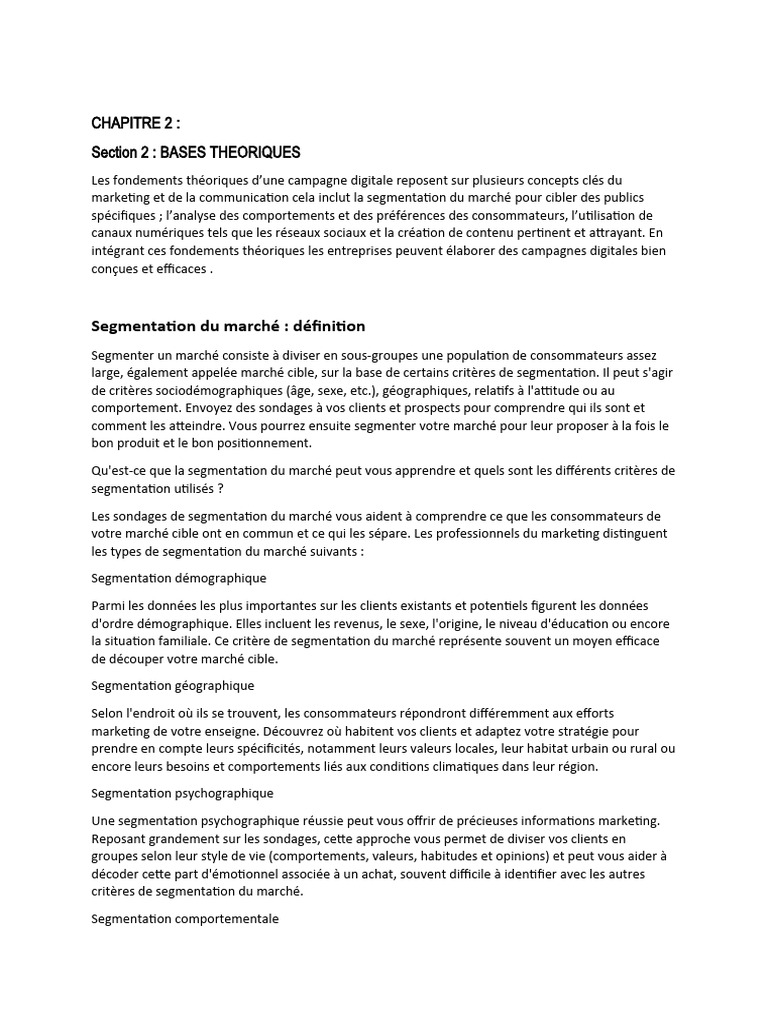 Fondements de la Segmentation du Marché | PDF | Études sur la culture ...