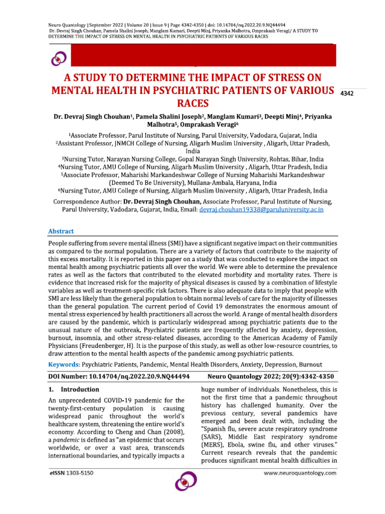 Impact On Stress Mental Health | PDF