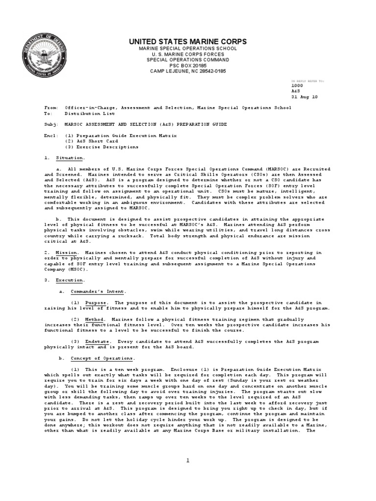 MARSOC As Preparation Guide PDF Physical Exercise Strength Training