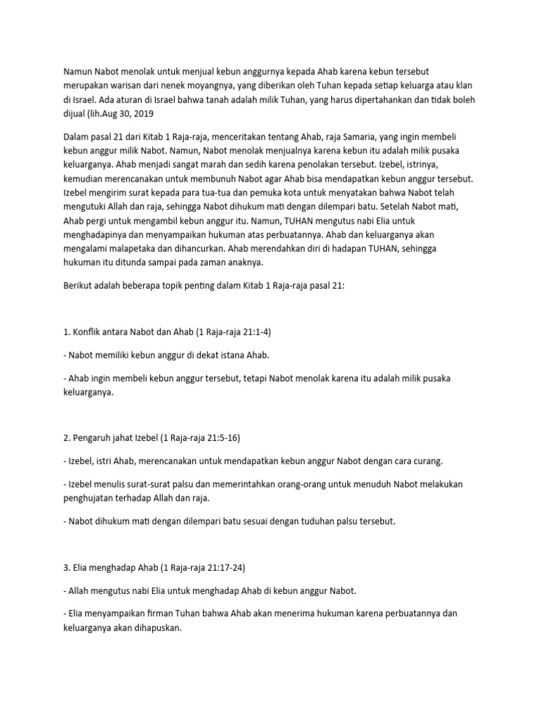 Kejahatan Ahab dan Nabot dalam Alkitab | PDF