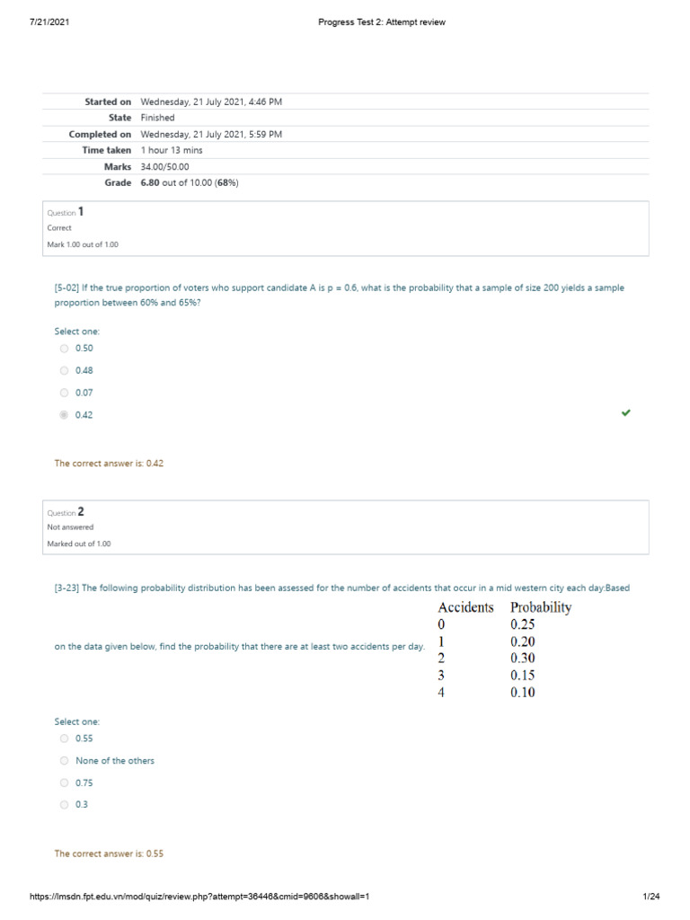 Progress Test 2 - Attempt Review-2 | PDF | Weighted Arithmetic Mean ...