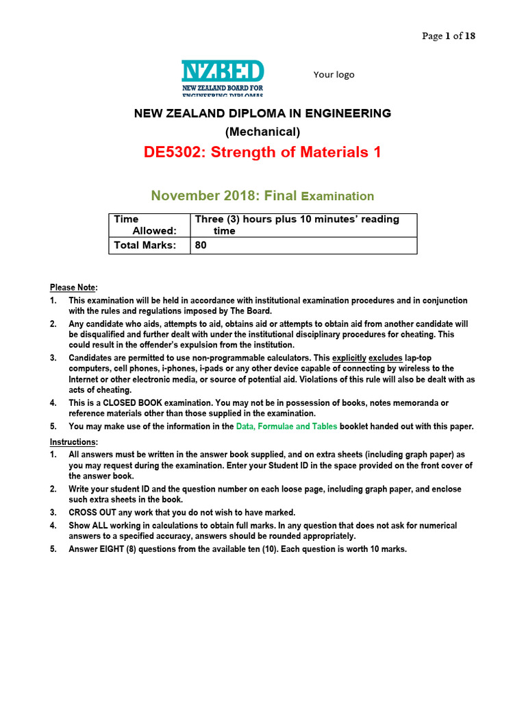 Strength of Materials Exam November 2018 | PDF | Stress (Mechanics ...