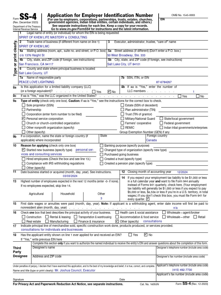 EIN Application Form SS-4 Guide | PDF | Tax Return (United States ...