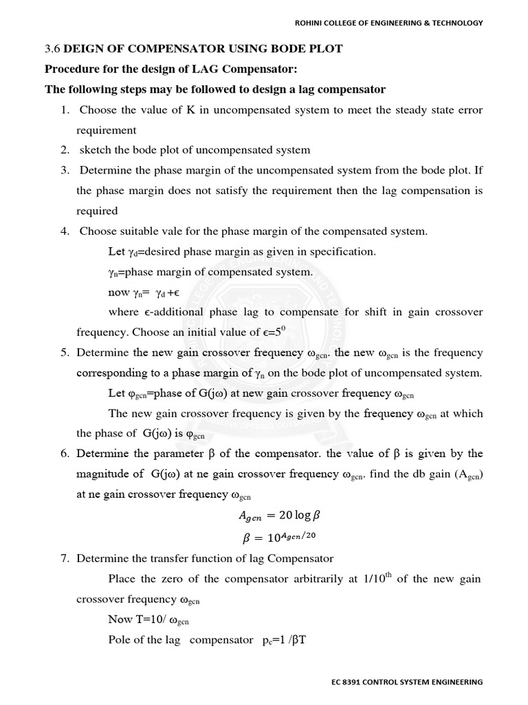 Lag Compensator Design Using Bode Plot | PDF | Electronic Circuits ...