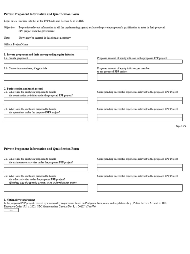 Private Proponent Qualification Form | PDF | Public–Private Partnership ...