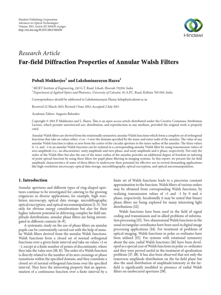 Annular Walsh Function Refernce | PDF | Function (Mathematics) | Optics
