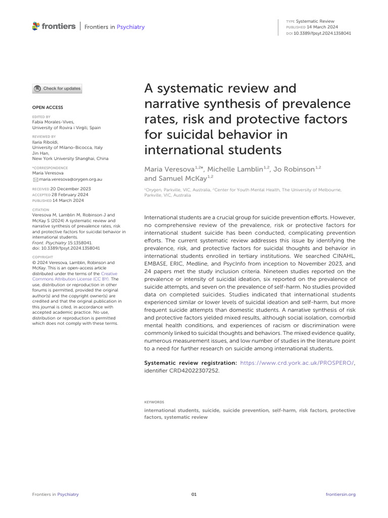 Rates, Risk and Protective Factors For Suicidal Behavior in ...