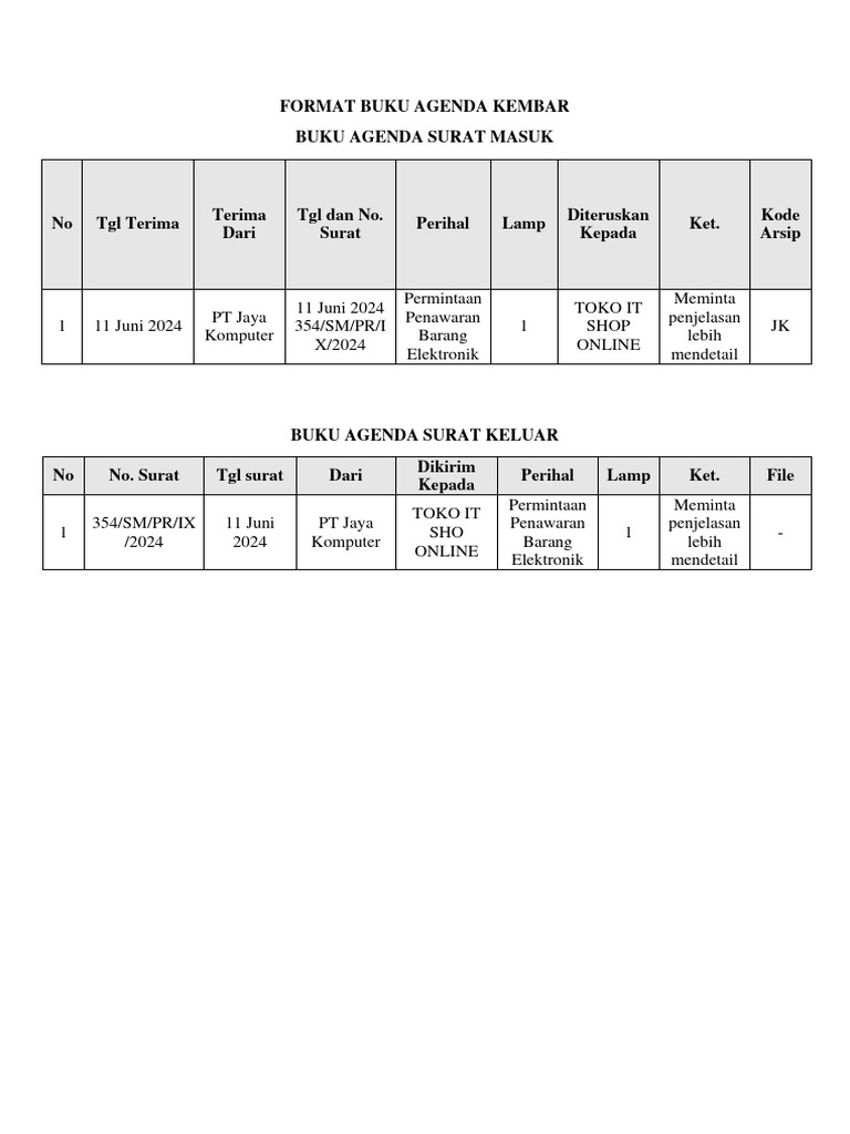 Format Buku Agenda Kembar Surat | PDF