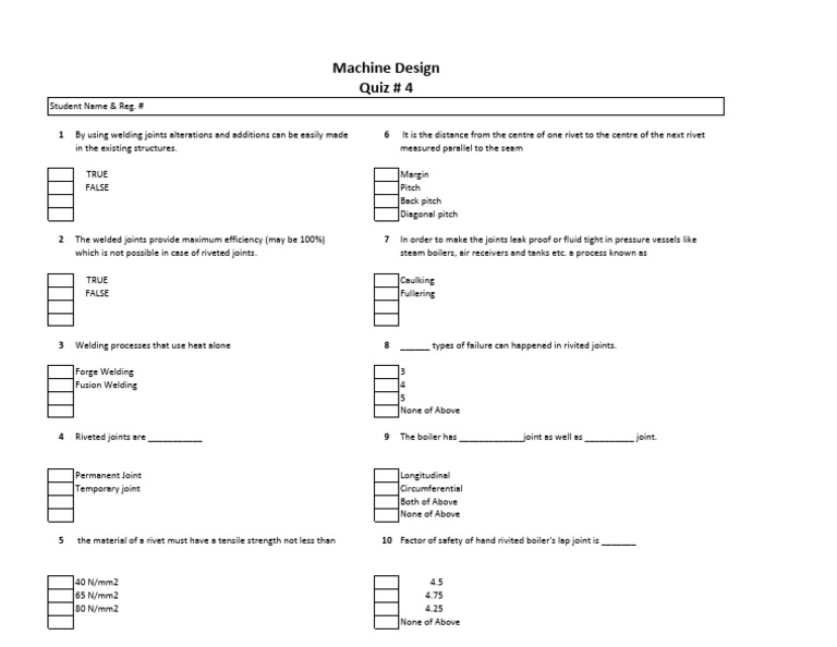 Machine Design MCQs PDF Rivet Boiler