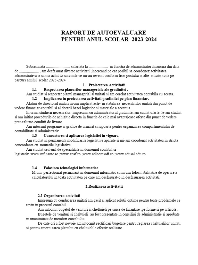 Raport - de - Autoevaluare 2023-2024 | PDF