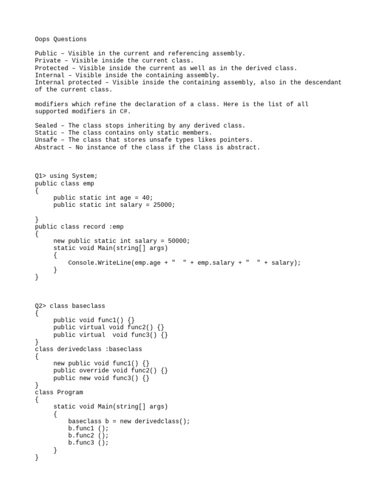 C# Class Modifiers and Examples | PDF | Inheritance (Object Oriented ...
