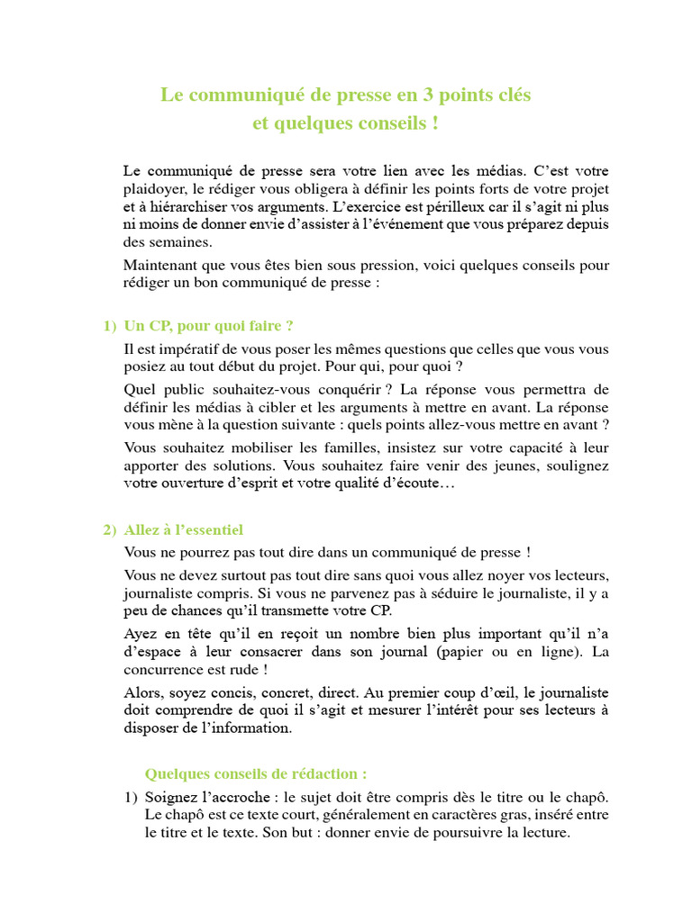 Rédiger un Communiqué de Presse Efficace | PDF
