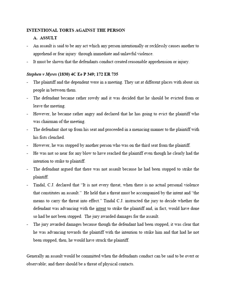 Intentional Torts Against The Person | PDF | Prosecutor | Assault