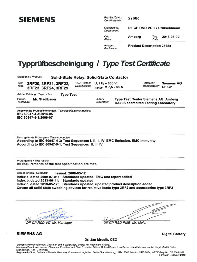 Siemens: Certifræte | PDF | Alternating Current | Equipment