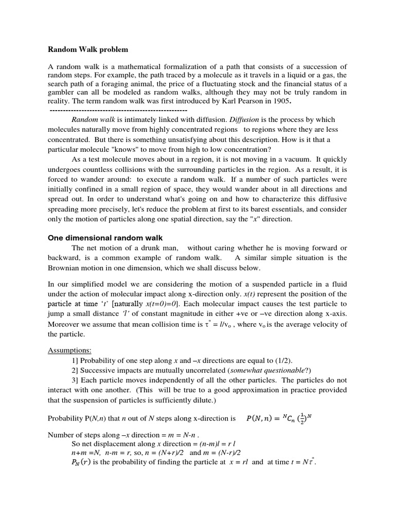 Understanding One-Dimensional Random Walks | PDF | Diffusion ...