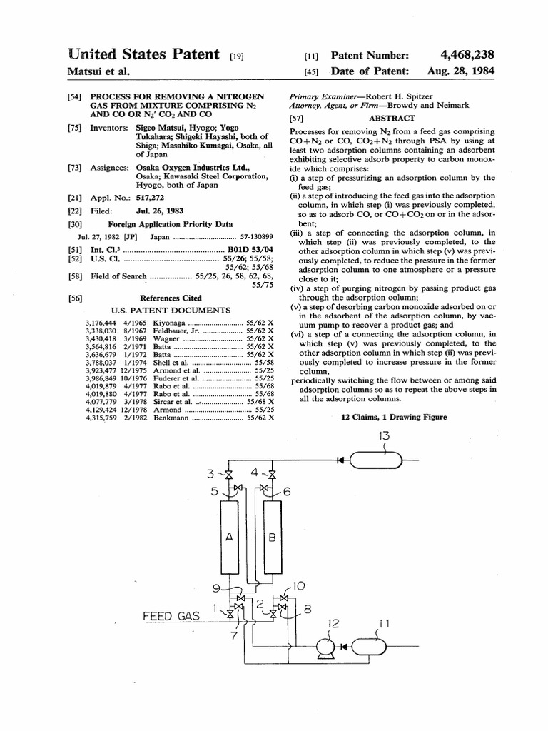 process-for-removing-a-nitrogen-gas-from-mixture-comprising-n2-and-co