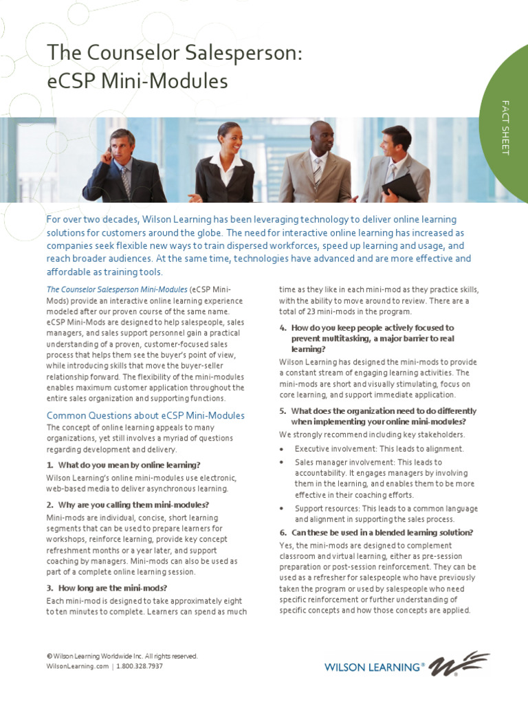 eCSP Mini-Modules for Sales Training | PDF | Sales | Educational Technology
