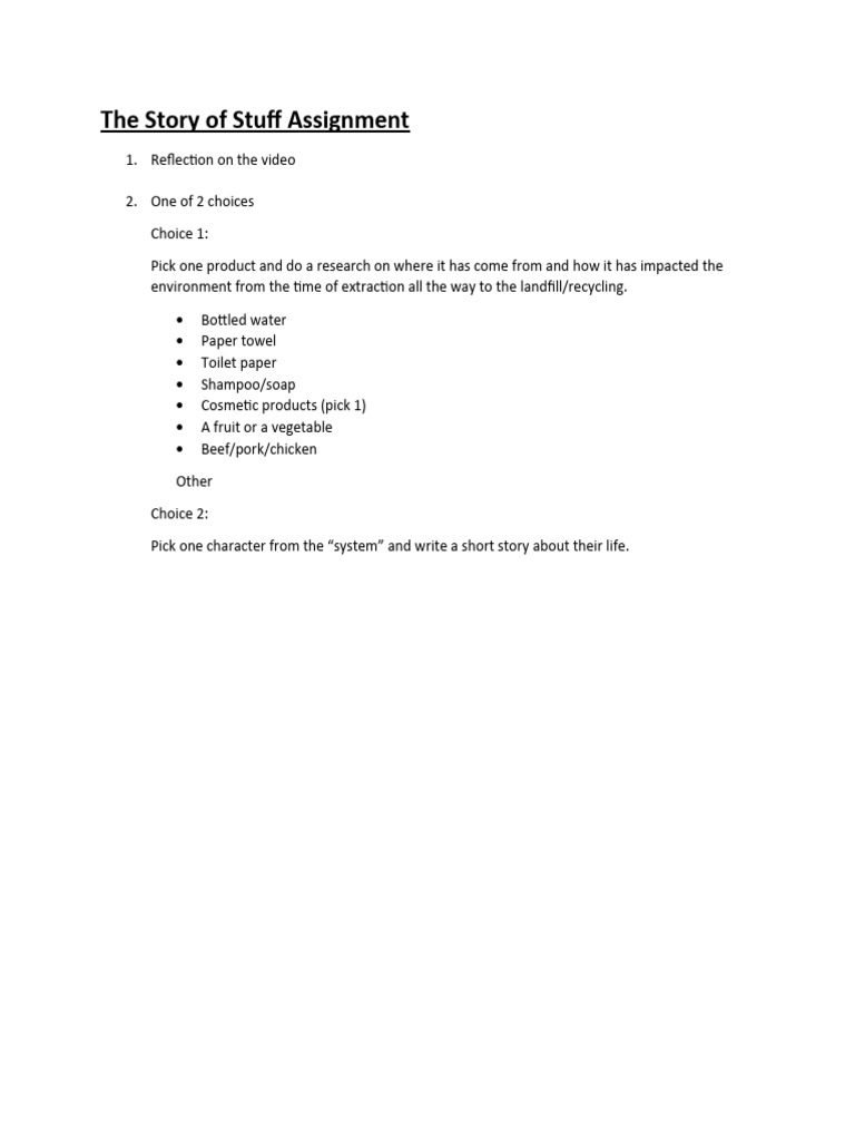 The Story of Stuff Assignment PDF