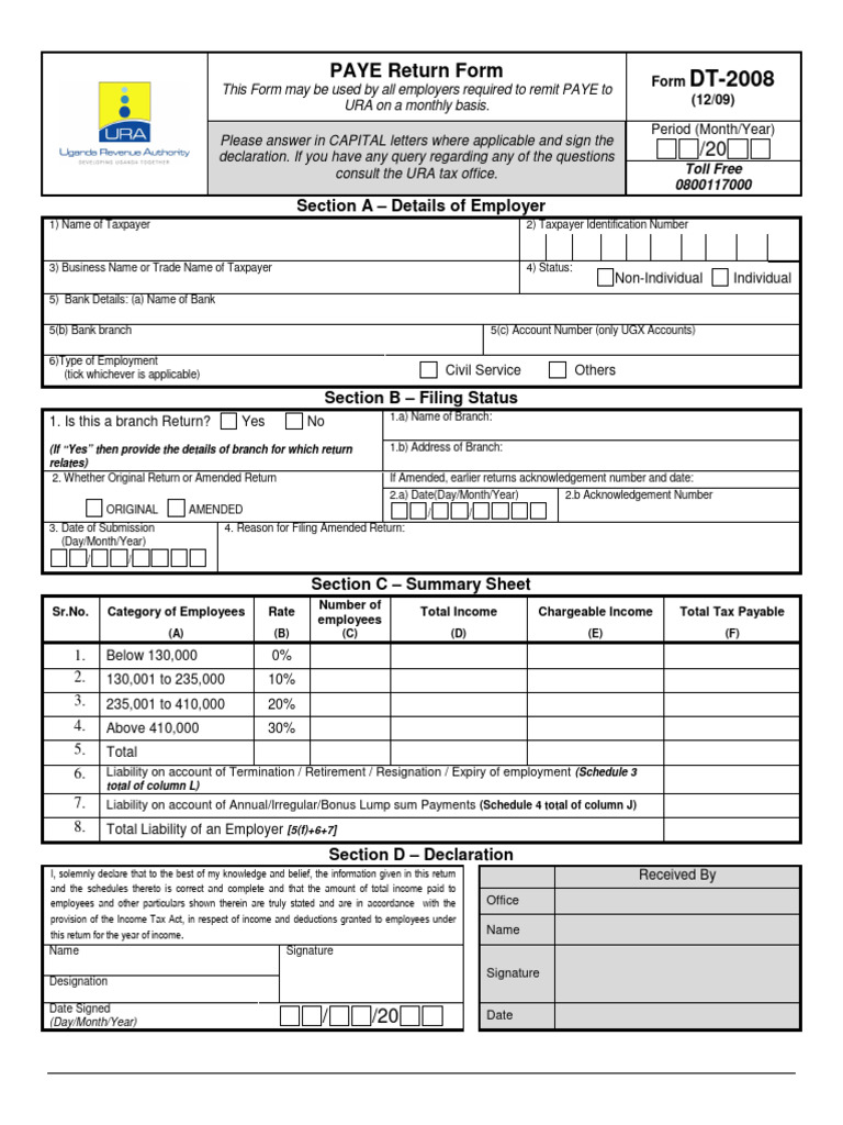 PAYE Return Form DT-2008 Guide | PDF | Taxes | Government Finances