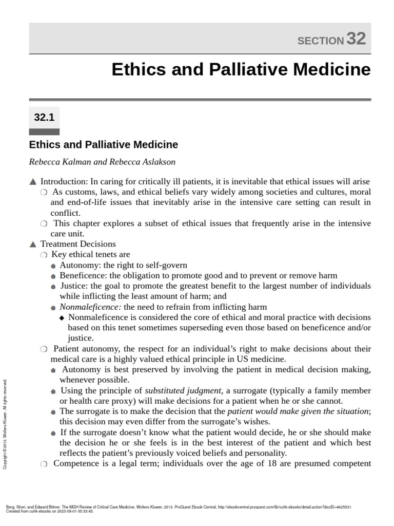 The MGH Review of Critical Care Medicine (Section 32. Ethics and Palliative Medicine) PDF