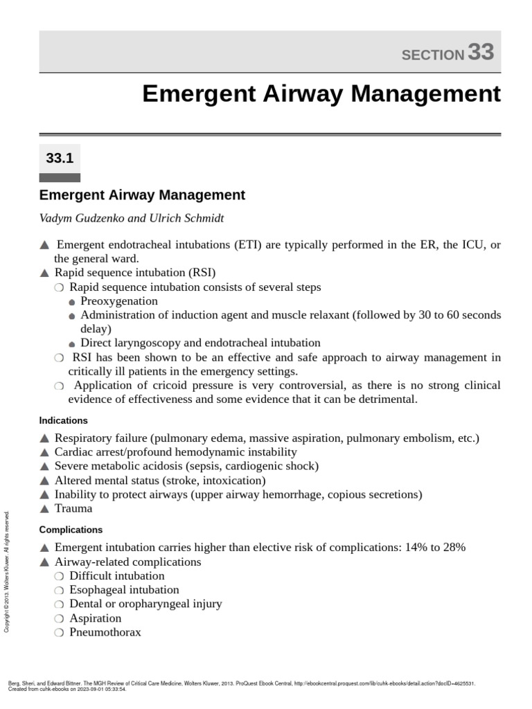 The MGH Review of Critical Care Medicine (Section 33. Emergent Airway Management) PDF