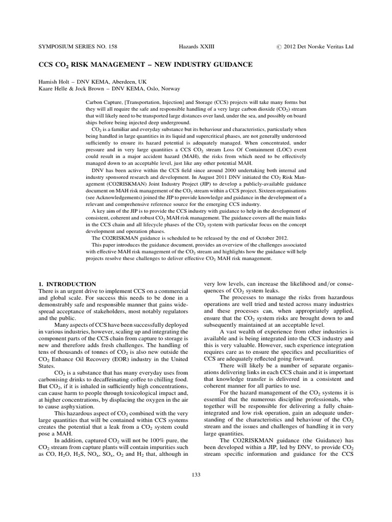 CCS CO2 Risk Management Guidance | PDF | Carbon Capture And Storage ...