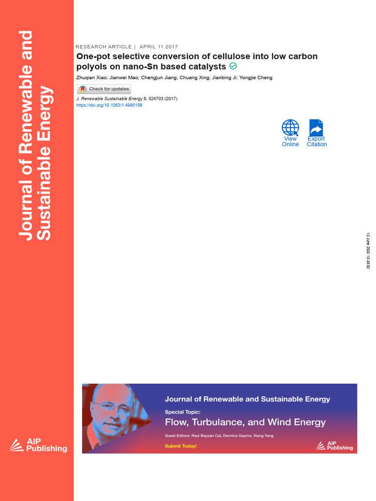 Selective Cellulose Conversion to Polyols | PDF | Catalysis | Hydrogenation