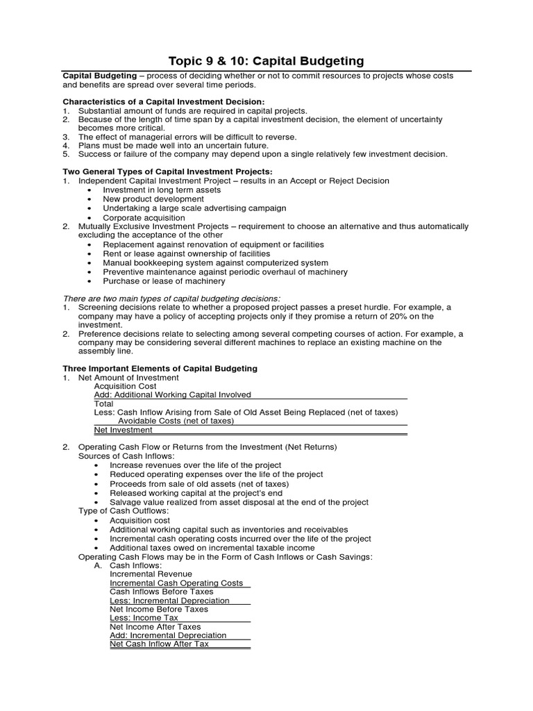 Topic 9 & 10 - Capital Budgeting | PDF | Net Present Value | Depreciation