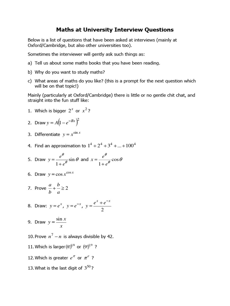 University Maths Interview Questions | PDF | Numbers | Prime Number