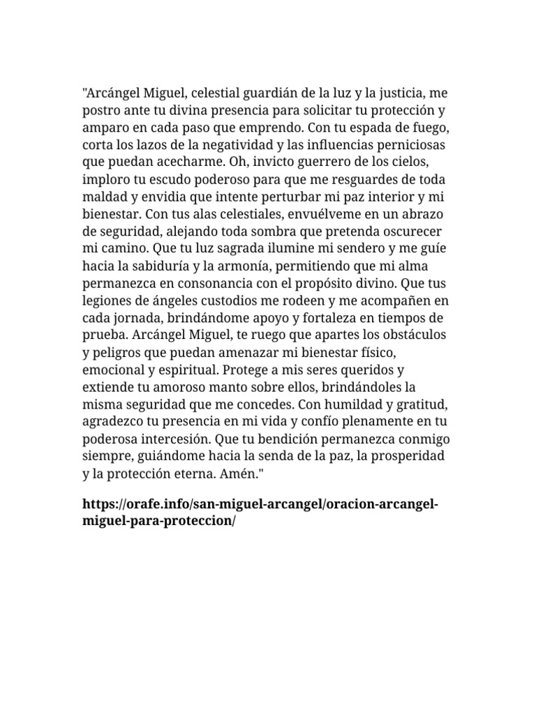 Oración San Miguel Arcángel para Protección Contra Todo Mal | PDF | Derecho