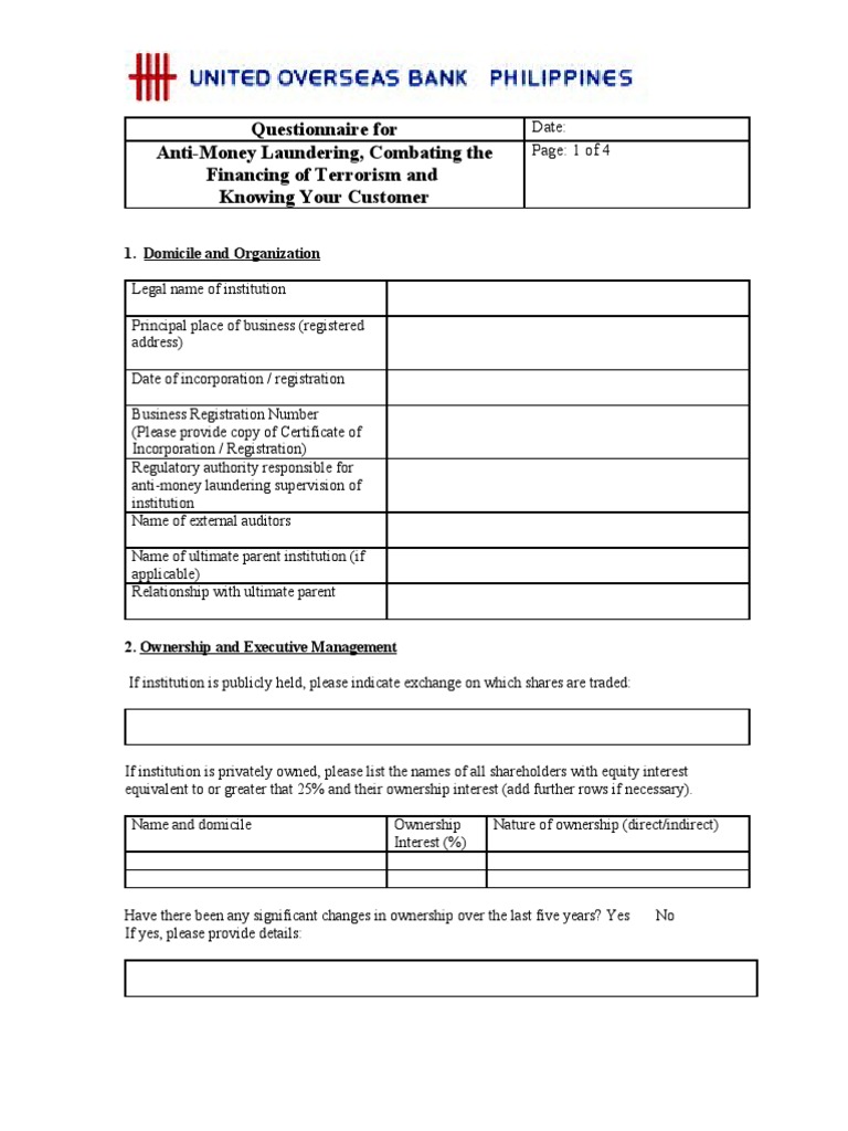 Anti Money Laundering Questionnaire Pdf – BXGIY