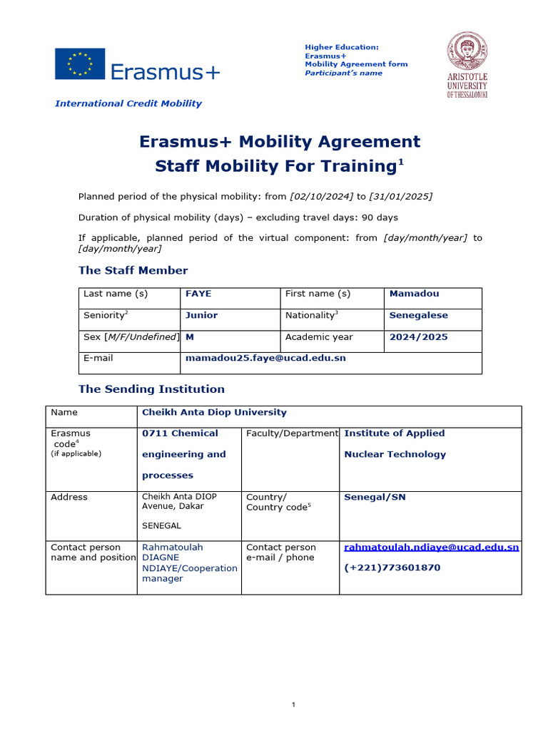 Mobility Agreement For Training 2022 KA171 | PDF | Identity Document