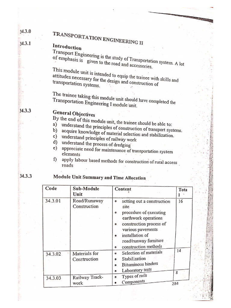 Course Outline.. Transport Engineering Ii - 1 | PDF