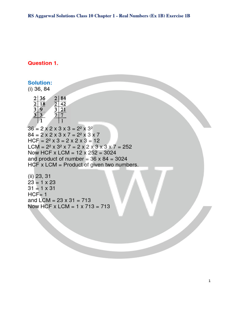 Class 10 RS Aggarwal Ex 1B Solutions | PDF | Numbers | Abstract Algebra