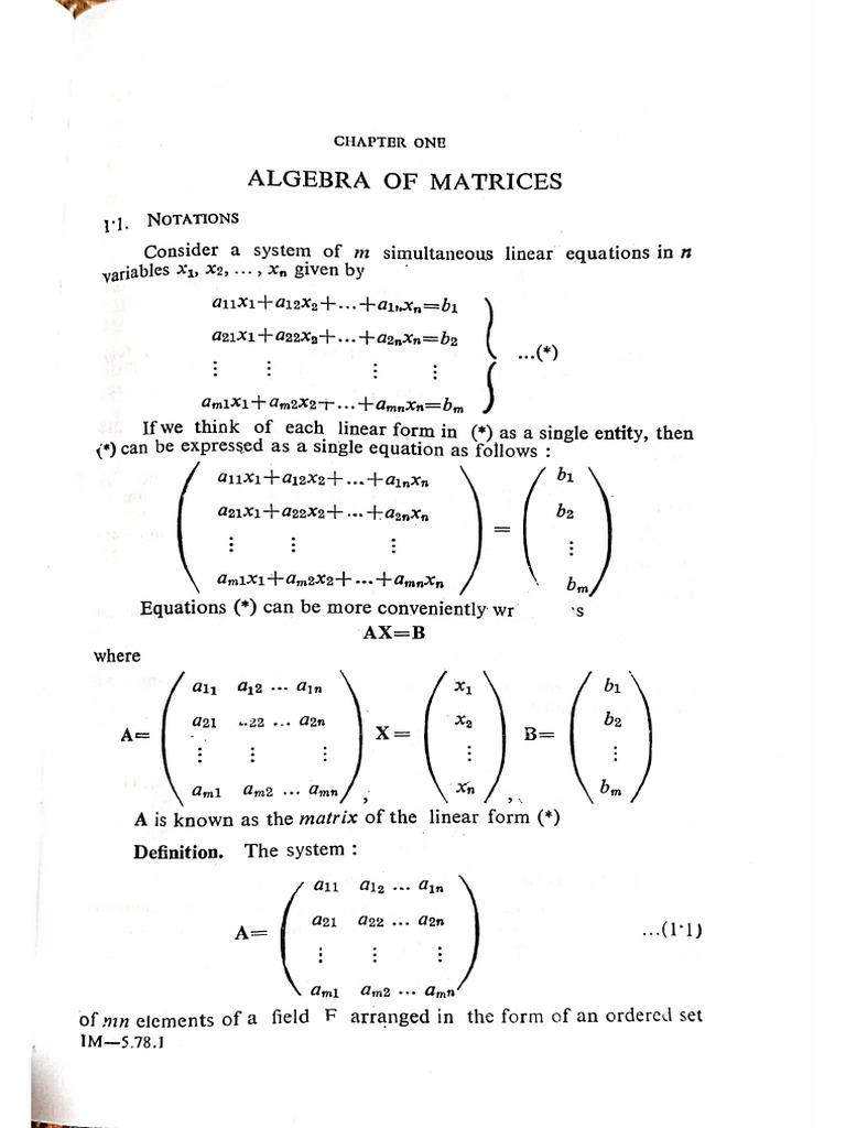 Algebra Of Matrices Pdf