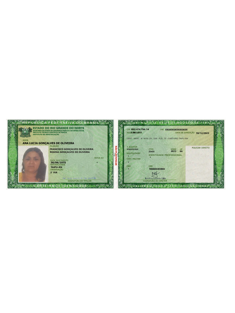RG Modelo Novo PDF Edita 20224 | PDF | Documento | Brasil