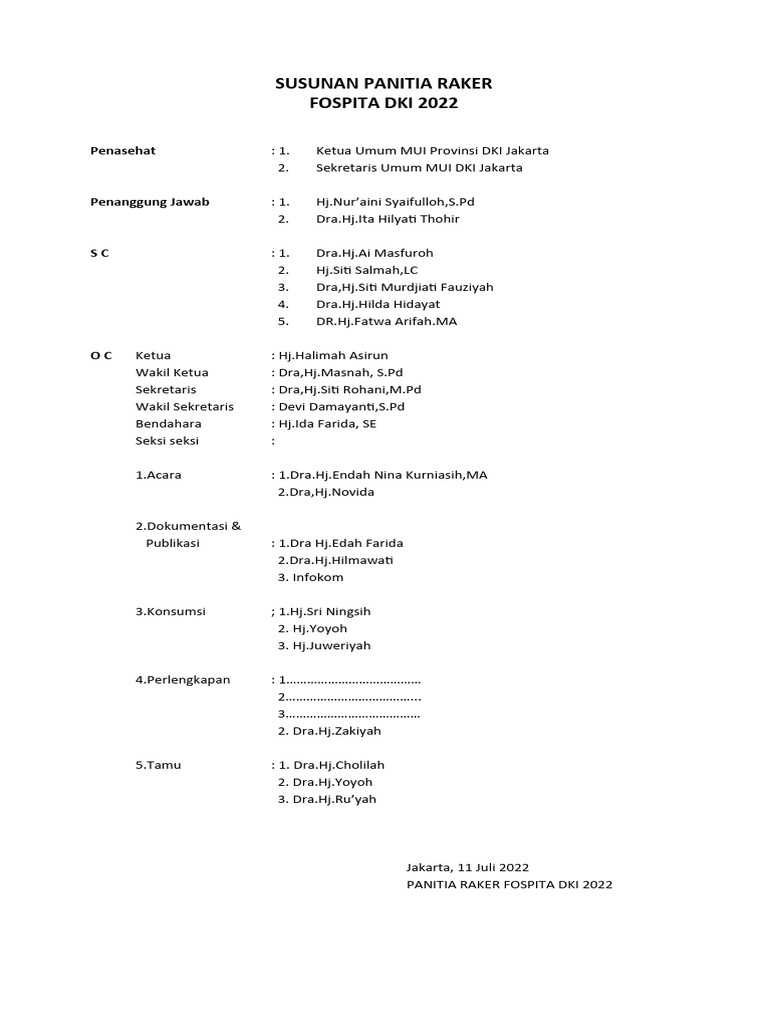 Susunan Panitia Raker | PDF