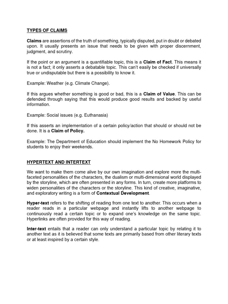 Understanding Claims and Position Papers | PDF | Memorandum | Argument