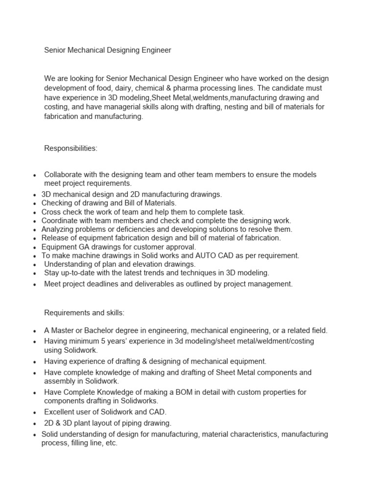 Senior Mechanical Designing Engineer | PDF | Mechanical Engineering ...