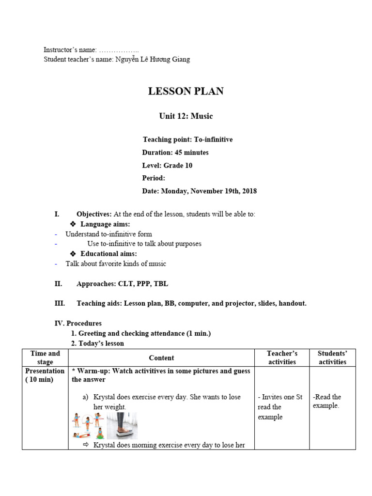 Grammar Lesson plan - Nguyễn Lê Hương Giang - 01600023 | PDF | Lesson ...