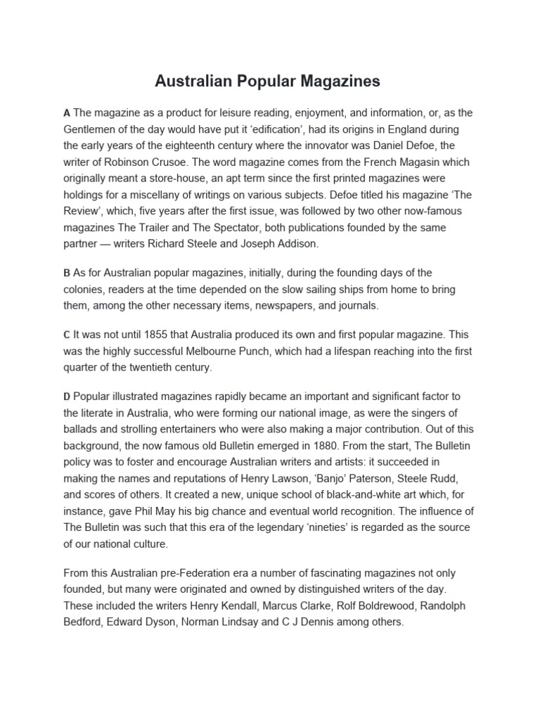 Overview of Australian Popular Magazines | PDF | Engraving | Photograph
