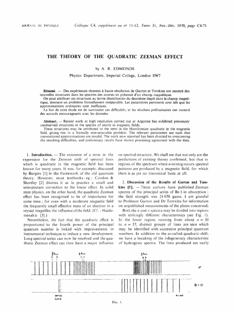 Theory of the Quadratic Zeeman Effect | PDF | Electron | Matrix ...