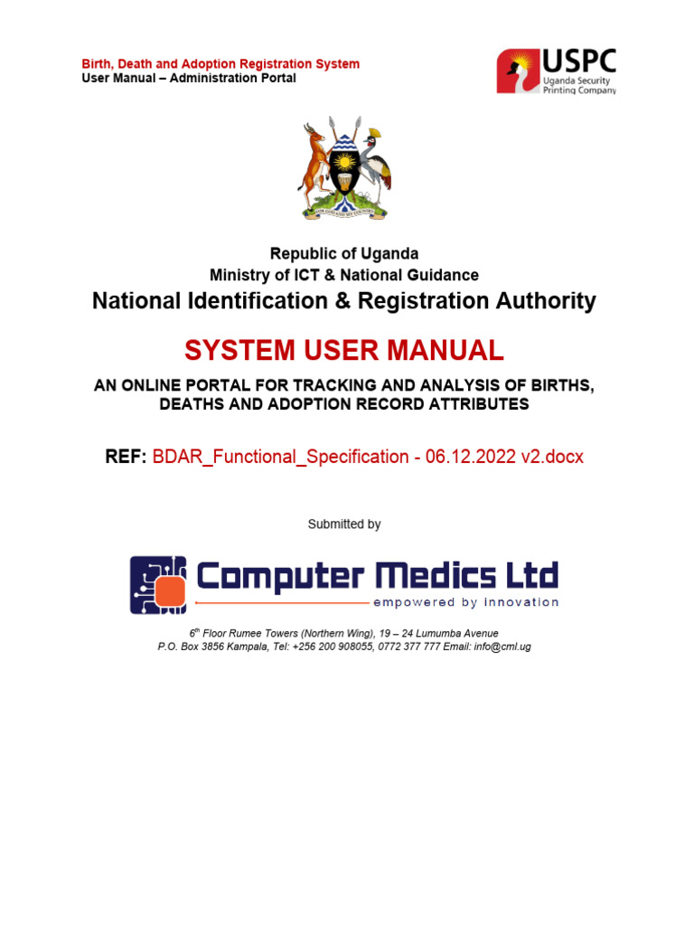 BDAR User Manual | PDF | Password | Birth Certificate