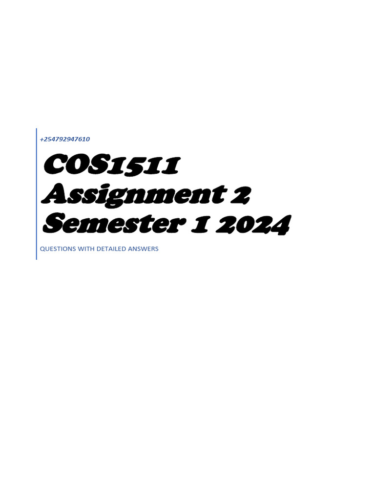 COS1511 Assignment 2 Semester 1 2024F3 | PDF | Parameter (Computer ...