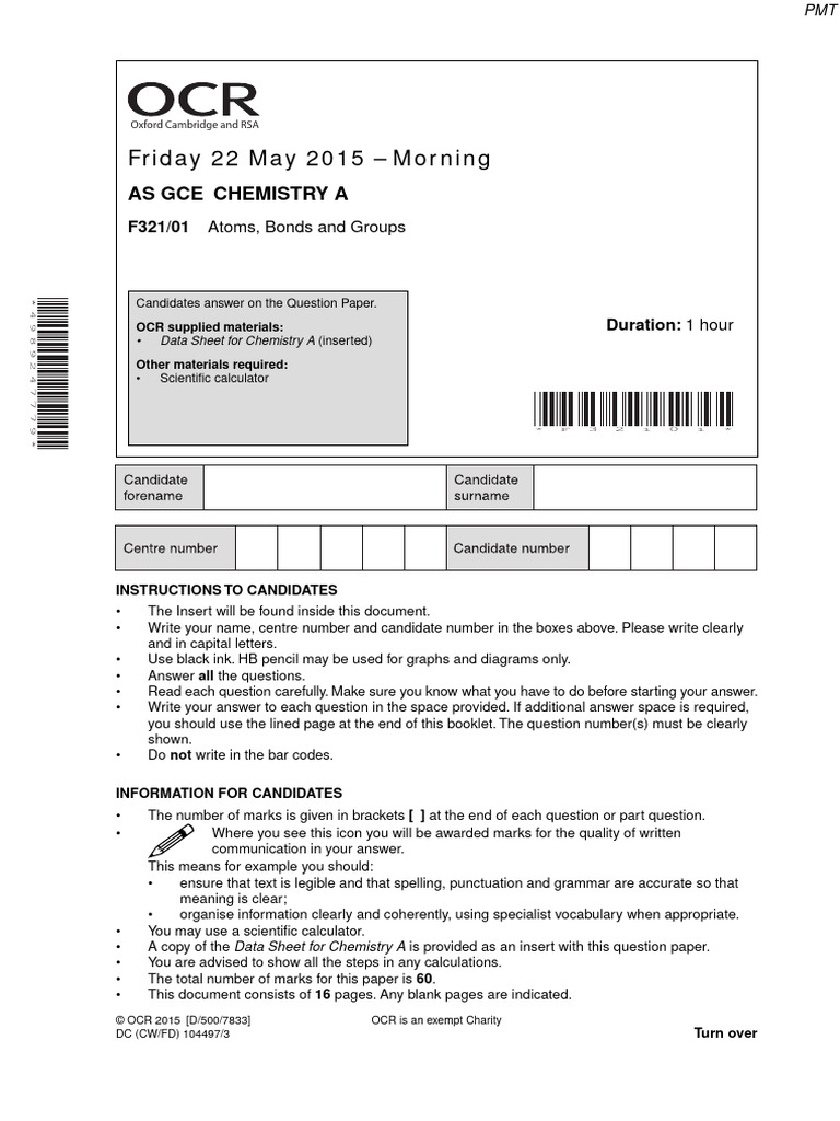 June 2015 QP - Unit 1 OCR Chemistry A-Level | PDF | Sodium Hydroxide ...